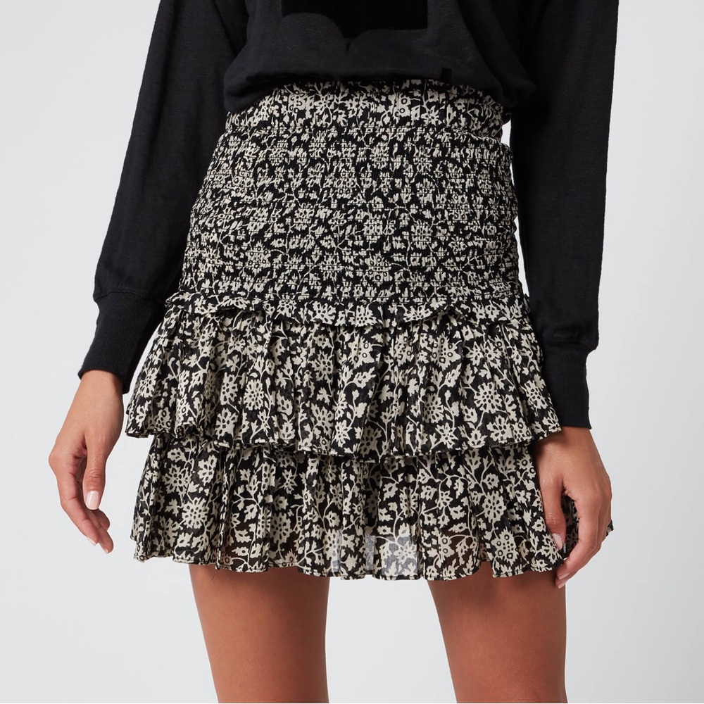 Isabel Marant Etoile Naomi Smocked Floral Printed Ruffle Mini Skirt